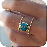 14K Gold Plated Statement Ring for Women Simulated Blue Turquoise Boho Simple Minimalist Jewelry 925 Silver Plated Gem Women's Ring Bohemian Jewelry Handmade Simple Ring G-10#