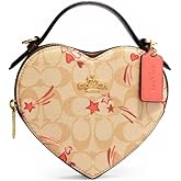COACH WOMENS Heart Crossbody bag In Signature With Stars Print Light Khaki Pink Multi