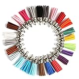 Naler Leather Tassel Pendants Faux Suede Tassel with Caps 120 Pieces 38 mm for Key Chain Straps DIY Accessories, 24 Colors