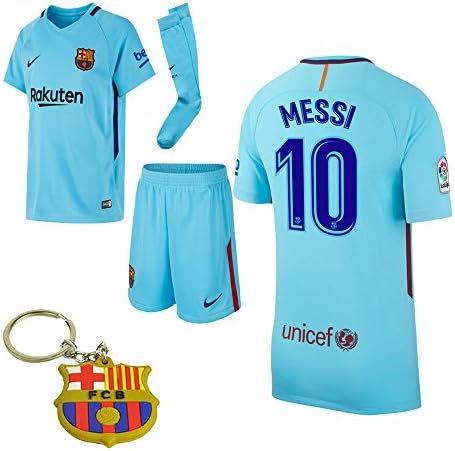 Barcelona 2017 2018 17 18 L. Messi AwayKid Jersey Kit : Shirt, Short, Socks, + PVC Key 3 to 13 Years Old (Size 22 (5 - 6 Yrs Old))