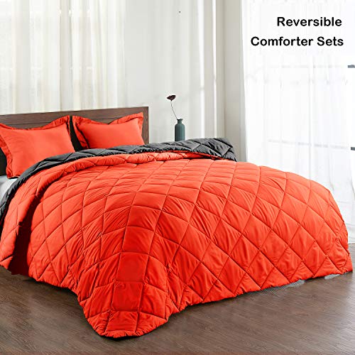 Basic Beyond Down Alternative Comforter Set (Queen, Flame/Charcoal Gray