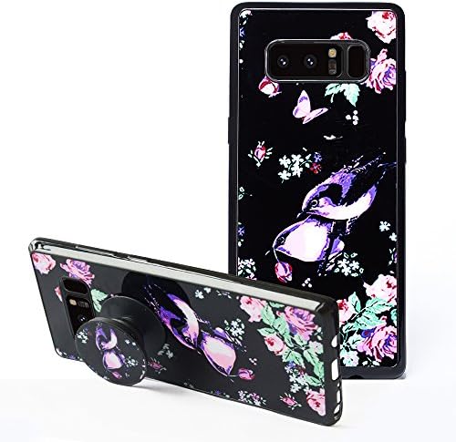 Samsung Galaxy Note 8 Case, Note 8 Flowers Cases with Pop up Kickstand [Shockproof +Anti-Scratch] Fashion Soft TPU Bumper and Holder Stand Black Cover Case for Samsung Galaxy Note 8 -Flowers and Bird