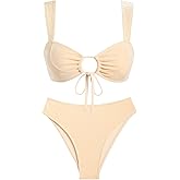 seamoly Deep Green Striped Halter String Tie Side Tankini Set