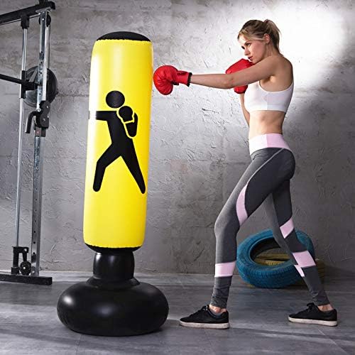 AMTOOCH Inflatable Kids Punching Bag – Standing Boxing Bag for Immediate Bounce-Back for Practicing Karate, Taekwondo,and can be Taken Anywhere (Yellow)