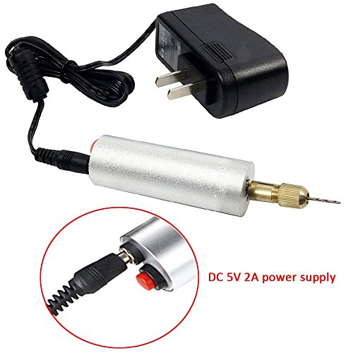 Eyech Mini Micro Electric Aluminum Hand Portable Handheld Drill with 15Pcs Drill Bits -(0.7-1.2mm) New Version Included 2A Power Supply