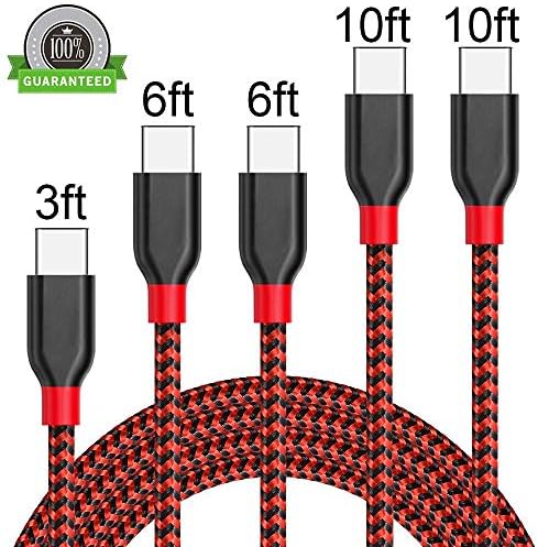 Hootech USB Type C Cable, 5Pack 3FT 2x6FT 2x10FT Nylon Braided USB C Charger Cable Fast Charging Cord Compatible Samsung Galaxy S9 S8 Plus Note 9/8, LG G6G7, Moto G6 Play, Google Pixel XL 3/3 XL-Red