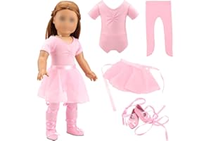 BARWA 18 Inch Doll Clothes Ballet Ballerina Outfits Dance Dress Custume Compatible with 18 Inch Dolls - 4 PCS Leotard with Tutu Skirt, Tights and Ballet Shoes