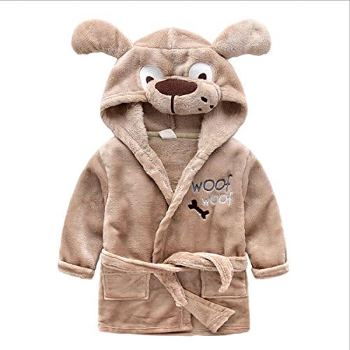 WOERKAZLD Children's Pajamas Cute Flannel Pajamas Night Bath Homewear Unisex Kids Robe Sleepwear (1-2T(Suggest age), Brown Dog)