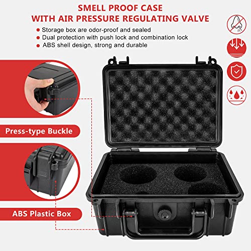 Smell Proof Storage Box with DIY Sticker - Storage Container with Lock - ABS Plastic Storage Box - 15 Pieces Accessories Kit for Travel, Black Storage Case