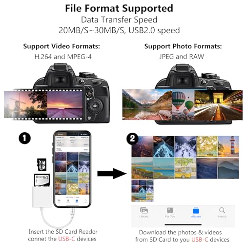 USB C SD Card Reader Type C Memory Card Reader iPhone 17 USBC Micro SD TF Sim Card Digital Camera Adapter Converter to iPhone 16, 15, MacBook Pro/Air, Chromebook, Galaxy and More USB-C Device