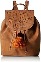 T-Shirt & Jeans Flap Back Pack with Pom, Cognac