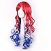 OMORFIEER Long Wavy Wigs for Women American Flag Wig 4th of July Costume Wig Red White and Blue Wigs