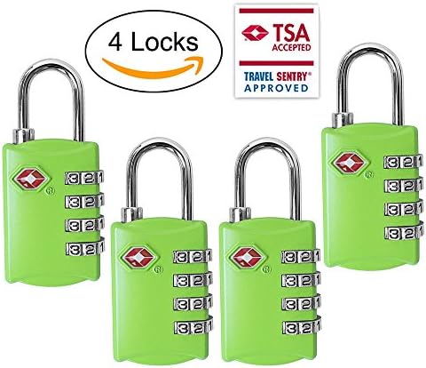 TSA Luggage Locks,TSA Approved Travel Combination Luggage Locks for Suitcases-4 Pack (Green)