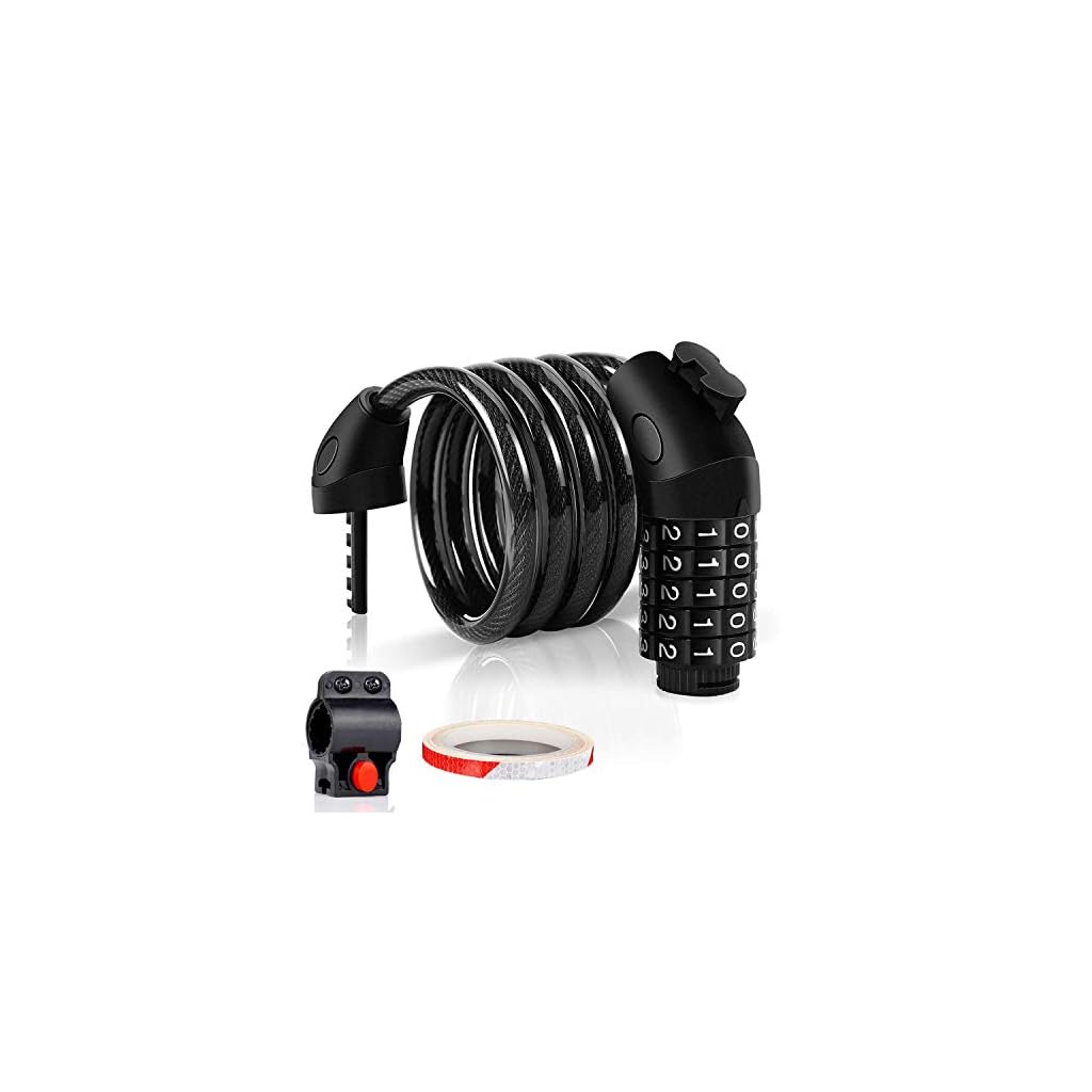 Combination Bike Lock Cable with Holder and Reflective Tape 5 Digit