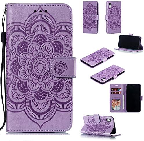 EWCover Wallet Case for iPhone XR,Mandala Flower Pattern Premium Leather Flip Case Cover for iPhone XR