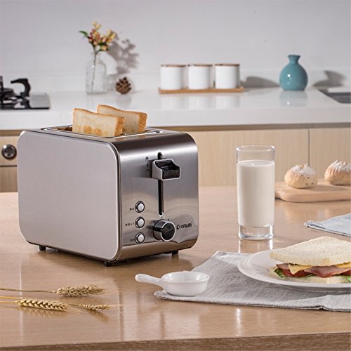 Click Here to See More Images 2-Slice Fully Automatic Toaster Stainless Steel With 3.8Cm Extra Wide Slots Removable Crumb Tray Auto Shut-Off High Lift Lever,Silver