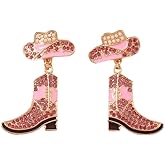 Sparkly Rhinestone Western Boots Dangle Earrings for Women Enamel Cowgirl Cowboy Country Outfits Jewelry Accessaries