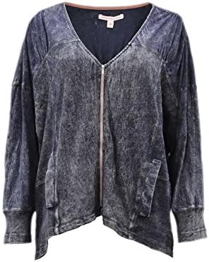 BURNING TORCH Womens Cotton Wash Hi-Lo Knit Zip Front Top Sz L Indigo 110951PK