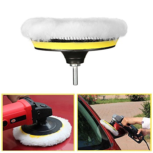 Cxtiy Car Polishing Buffer Pad Set 5 Pcs 4'' Wool Polish Waxing Pad with Velcro Wheel and M10 Drill Adapter for Car Glass Ceramic Stone (4inch 5pcs)