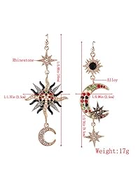 MengPa - Pendientes de gota de cristal con diseño de sol y luna, estilo vintage, asimétricos