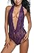 Avidlove Women One Piece Lingerie Lace Teddy Babydoll V Neck Halter Bodysuit Jumpsuit Purple XXL