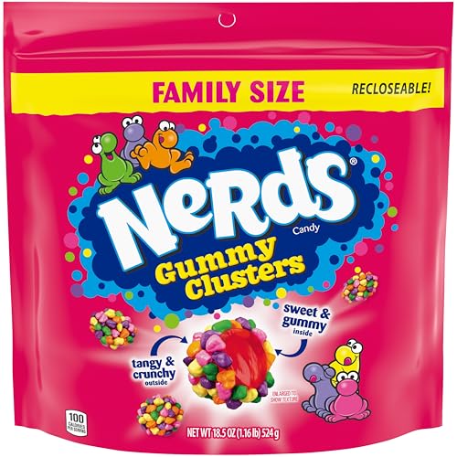 NERDS GUMMY CLUSTERS, CANDY, RAINBOW, CRUNCHY AND GUMMY, 18.5 OZ