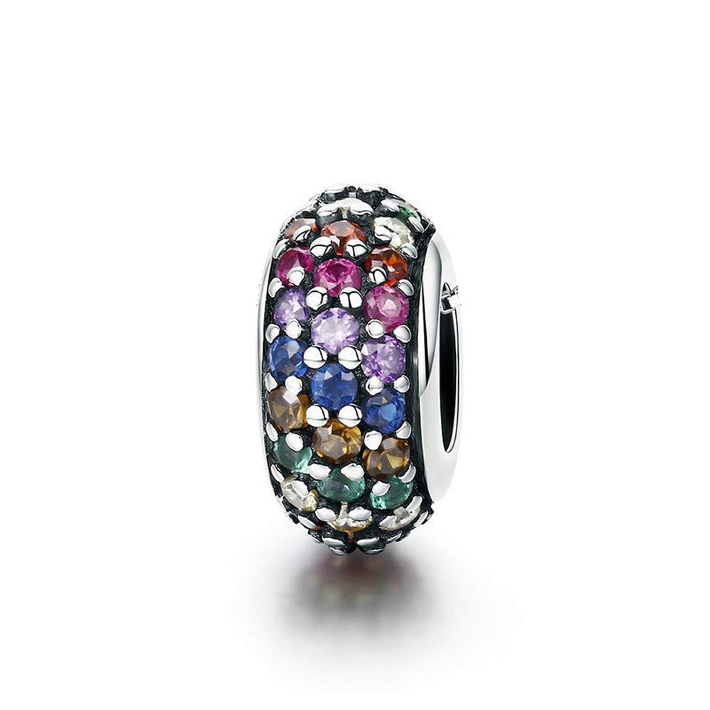 Bijoux Blu Colourful Rainbow Fashion New Genuine 925 Sterling Silver Rainbow Colourful Zircon Spacer Beads fit Charm Bracelet DIY Jewellery Making