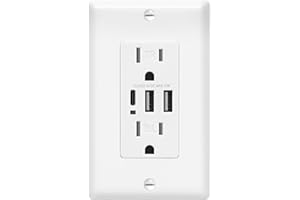 ECOELER USB Wall Outlets, 6.0A Charging Power Outlet with Type A & Type C Ports, 15 Amp Tamper Resistant Receptacle with 3 USB Ports, Wall Plate Included, UL & FCC Listed, White