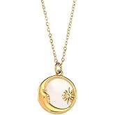 ORIGENCE Moon and Star Necklaces for Women 18K Gold Plated Stainless Steel Celestial Jewelry Moon Necklace Star Jewelry Hypoallergenic Gold Coin Pendant Tarot Gifts for Women