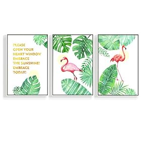 3 Piece Canvas Wall Art for Living Room, Bedroom Green Plants Framed Canvas Prints for Home Decoration Ready to Hang - 16"x24"x3 Panels