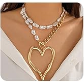 Chunky Gold Heart Necklace for Women,Y2K Big Heart Statement Necklace Long Puffy Hearts Chain Charm Necklaces Trendy Jewerly
