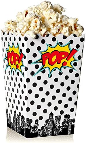 yizeda 24 Packs Large Superhero Comic Theme Mini Popcorn Party Favor Boxes - 3 x 5 Inch Snack Containers for Kids Birthday Parties and Movie Night