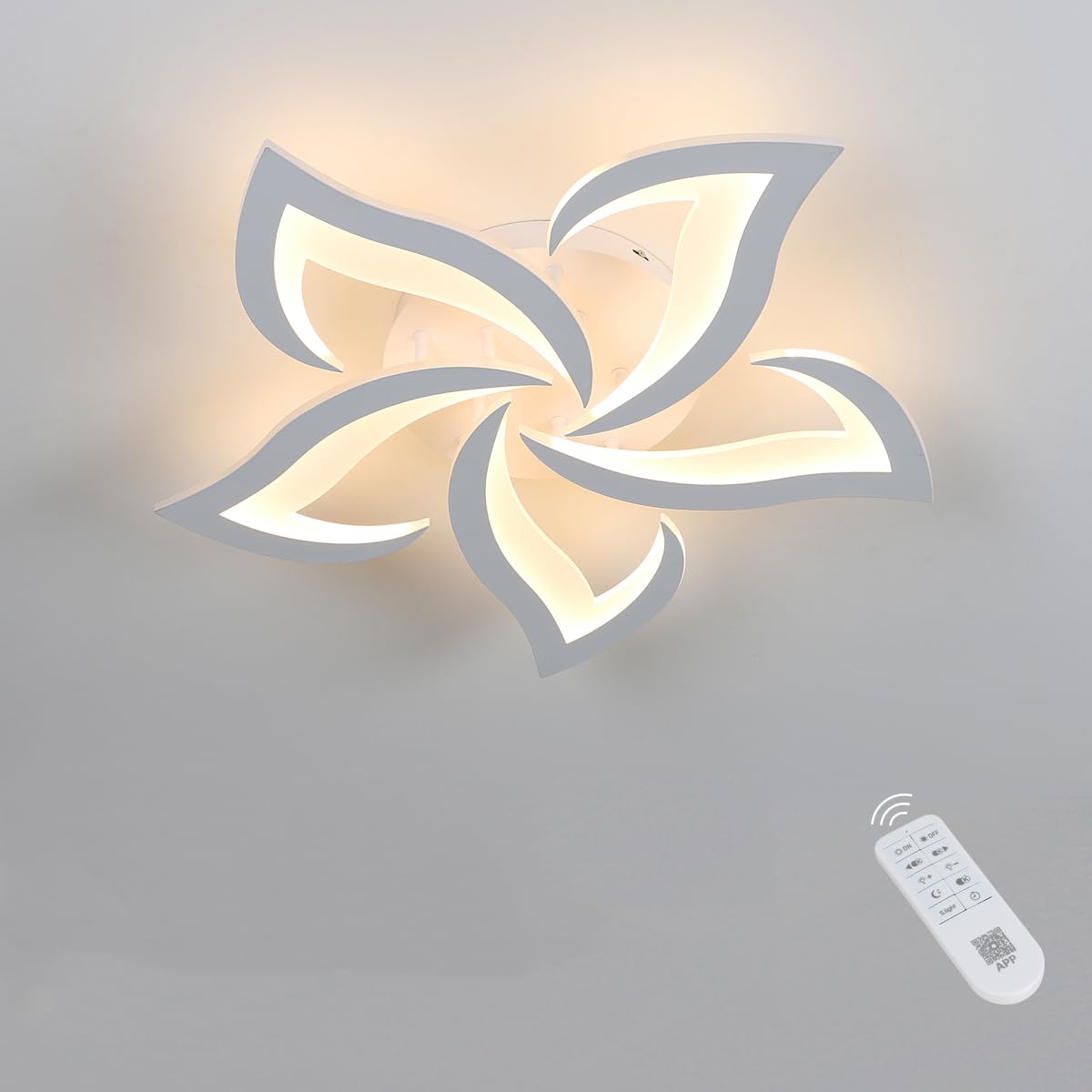 Riserva LED Ceiling Light Dimmable, White Ceiling Lamp Modern with Remote Control, Creative Petal Ceiling Light Aluminium for Living Room, Bedroom, Dining Room, Balcony, 40W 60cm