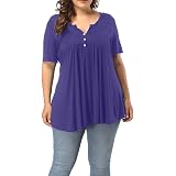 SHIJIALI Women's Plus Size Henley V-Neck Tunic Top - Short Sleeve, Flowy & Comfy - Violet XXL