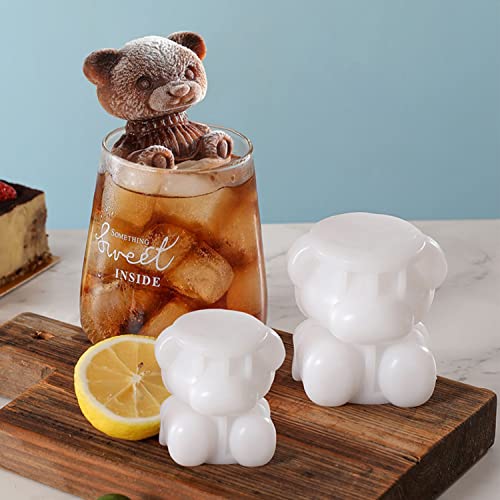 Bear Ice Mold, Cute 3D DIY Pudding Mould，Ice Coffee Juice Cocktail Mould, Ice Cube Trays Mold, Candy Soap Candle Mold, Bear Silicone Molds for Party Cake Decoration(2 PCS) (Small Size)