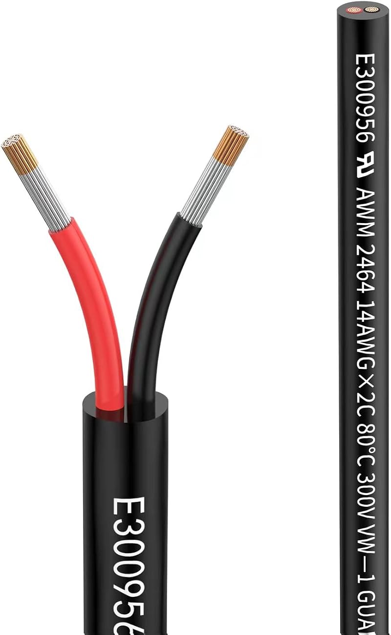Matugajp 14 AWG 2 Core 2mm2 Electrical Wire 10M Black Red Indoor Outdoor