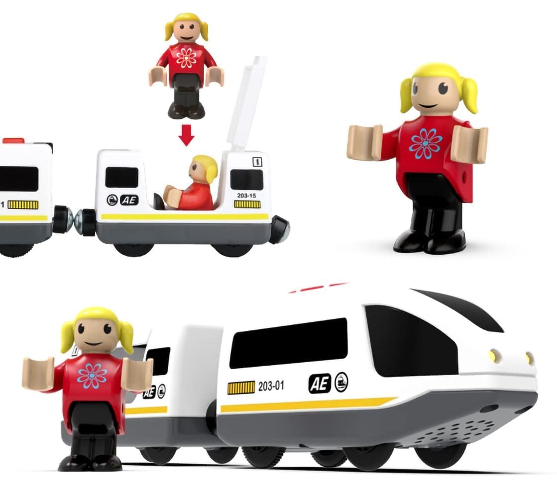 Z MAYABBO Wooden Train Set Accessories Battery Operated Locomotive Trains, Remote Control Train Vehicles for Wood Tracks, Powerful Engine Trains Cars Fits All Major Brands of Railway System