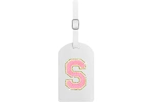 Fodofodo Initial Luggage Tag,Letter Luggage Tag,PU Leather Luggage Tags for Travel Bag Suitcases,Privacy Cover ID Label and Address Card（S,White Leather+Pink Letter）