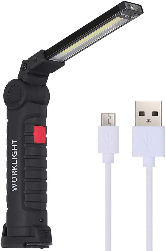 Lampe De Travail USB Rechargeable COB 3W - Avec Aimant Et Clip - Pour Atelier, Voiture, Camping - Taille Compacte 18 Cm