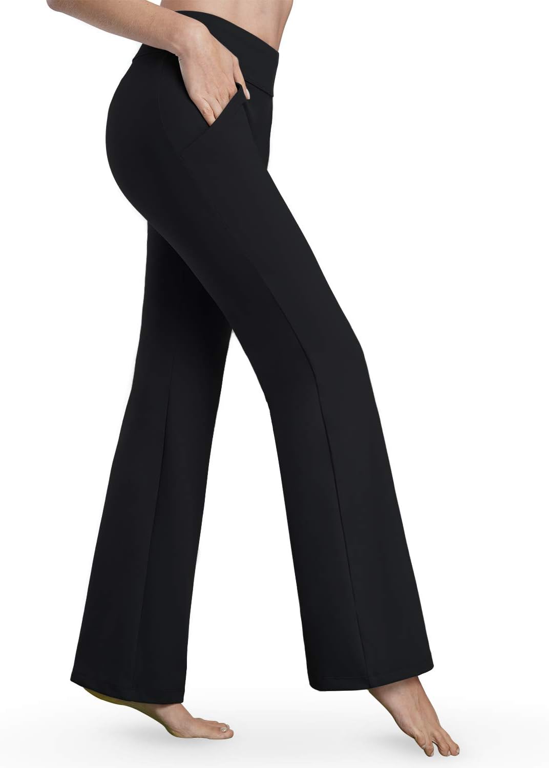 Bamans Out Pocket High Waist Yoga Pants, Tummy Control, Workout Dress Yoga Pant, Mesh Black Medium
