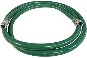 Gloxco Heavy Duty Green PVC Suction Hose Assembly for Water Transfer, 1-1/2" Inside Diameter, Installed Male x Female Cam and Groove Fittings, 20 ft Length