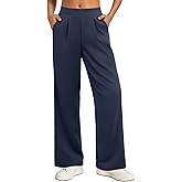 Feiersi Women Stretchy Wide Leg Pants Soft Elastic High Waisted Casual Palazzo Pants Trousers with Pockets(Navy Blue,Large)
