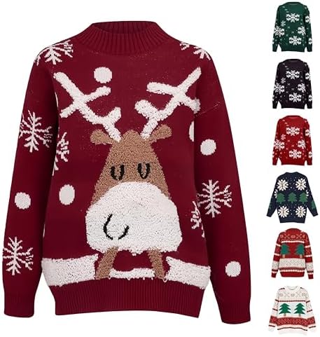 Christmas Jumper Womens, Ladies Novelty Knitted Christmas Sweaters with Funny Snowflake Pattern, Festive Xmas Pullover Jumper for Women, Long Sleeve Winter Tops