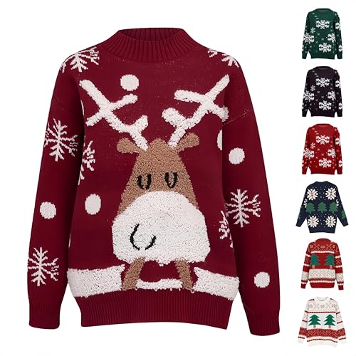 Christmas Jumper Womens, Ladies Novelty Knitted Christmas Sweaters with Funny Snowflake Pattern, Festive Xmas Pullover Jumper for Women, Long Sleeve Winter Tops