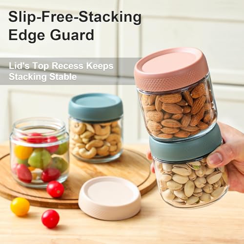 TERRIFI 10oz Glass Jars with Airtight Lids, 3-Pack Wide Mouth Mason Jars for Overnight Oats, Salad, Snacks, Yogurt, Spices, Sugar, Glass Food Storage Containers