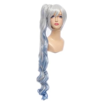 Amazon Com Kadiya White Blue Long Cosplay Wavy Ponytail Hair Wig
