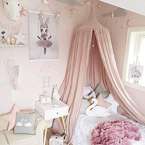 LEDUNUS Princess Girls Bed Canopy Castle, Kids Pink Crib Bed Canopy, Round Dome Lace Crown Mosquito Net Canopy, Kids Play Tent, Reading Nook Canopy for Girls, Babies &amp; Toddlers (Pink)