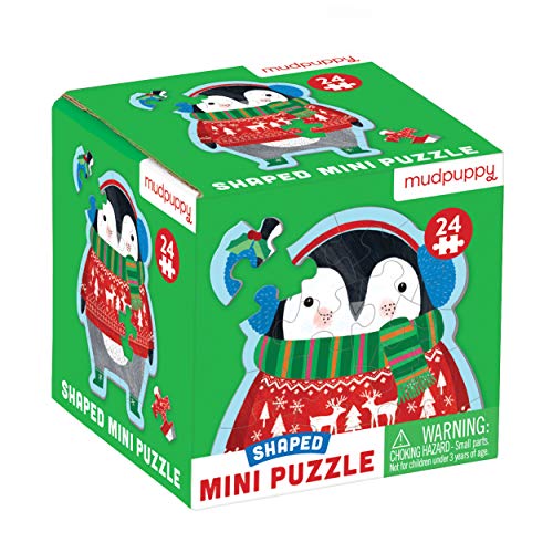 Mudpuppy Winter Penguin Shaped Mini Puzzle, 24 Pieces, 6” x 6” - Die-Cut Jigsaw Puzzle Featuring a Colorful Illustration of a Funny Penguin - Makes a Great Gift Idea, Multicolor