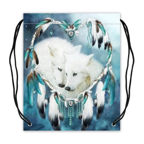 Cool Wolf Wolves Dreamcatcher Sport Ball Drawstring Backpack, Basketball Drawstring Bags Backpack - 16.5"(W) x 19.3"(H), Twin-sided Print