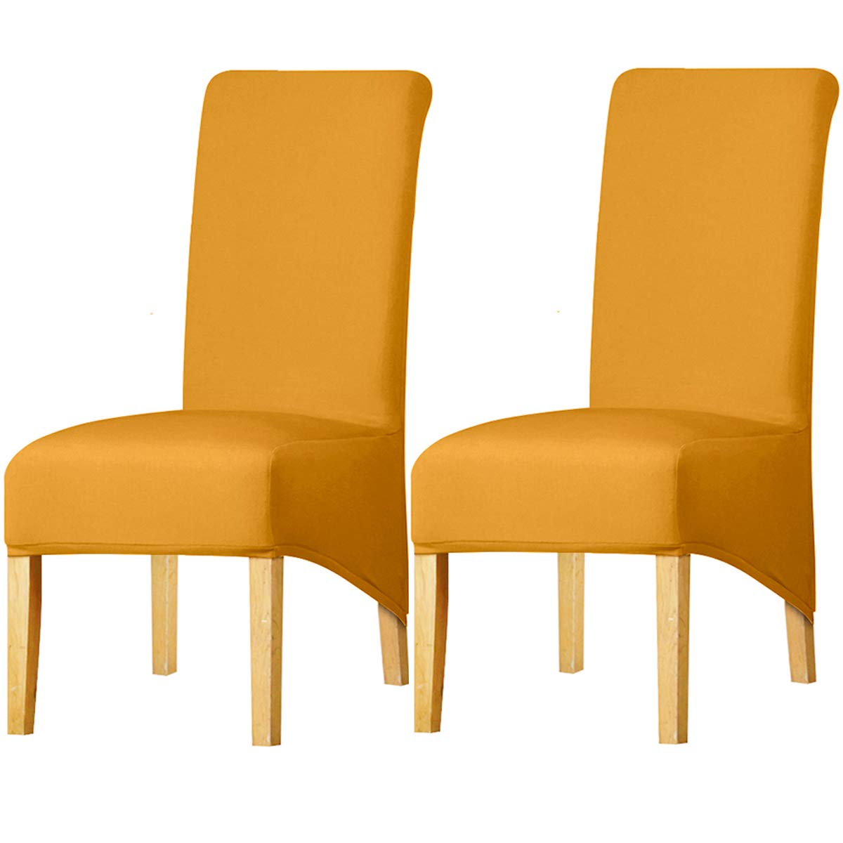 KELUINA High Back Solid Fabric Stretch XL Chair Covers for Dining Room, Spandex Large Dining Chair Slipcovers for Home Living Restaurant Hotel (Mustard,Set of 2)